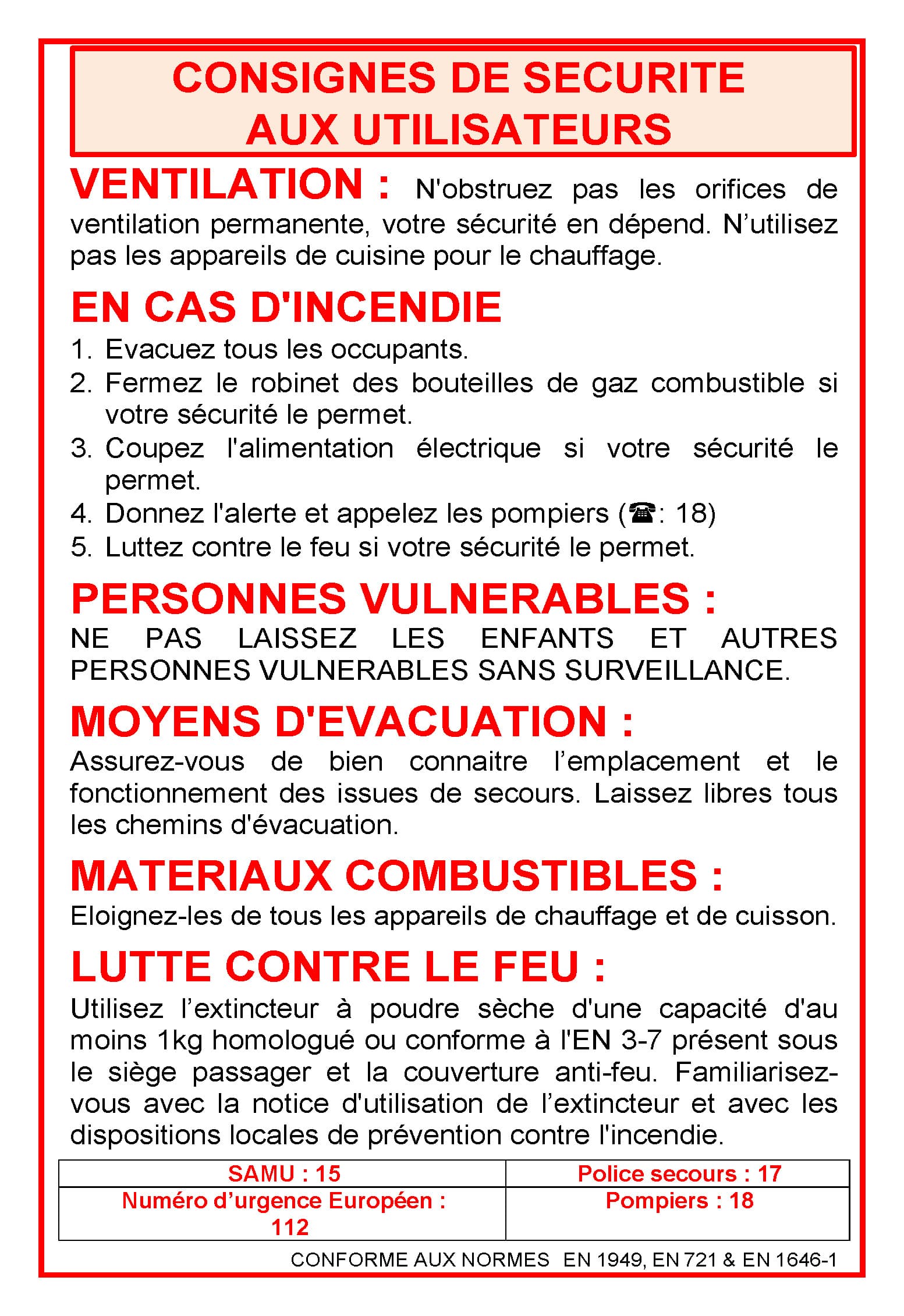 Consignes Sécurité